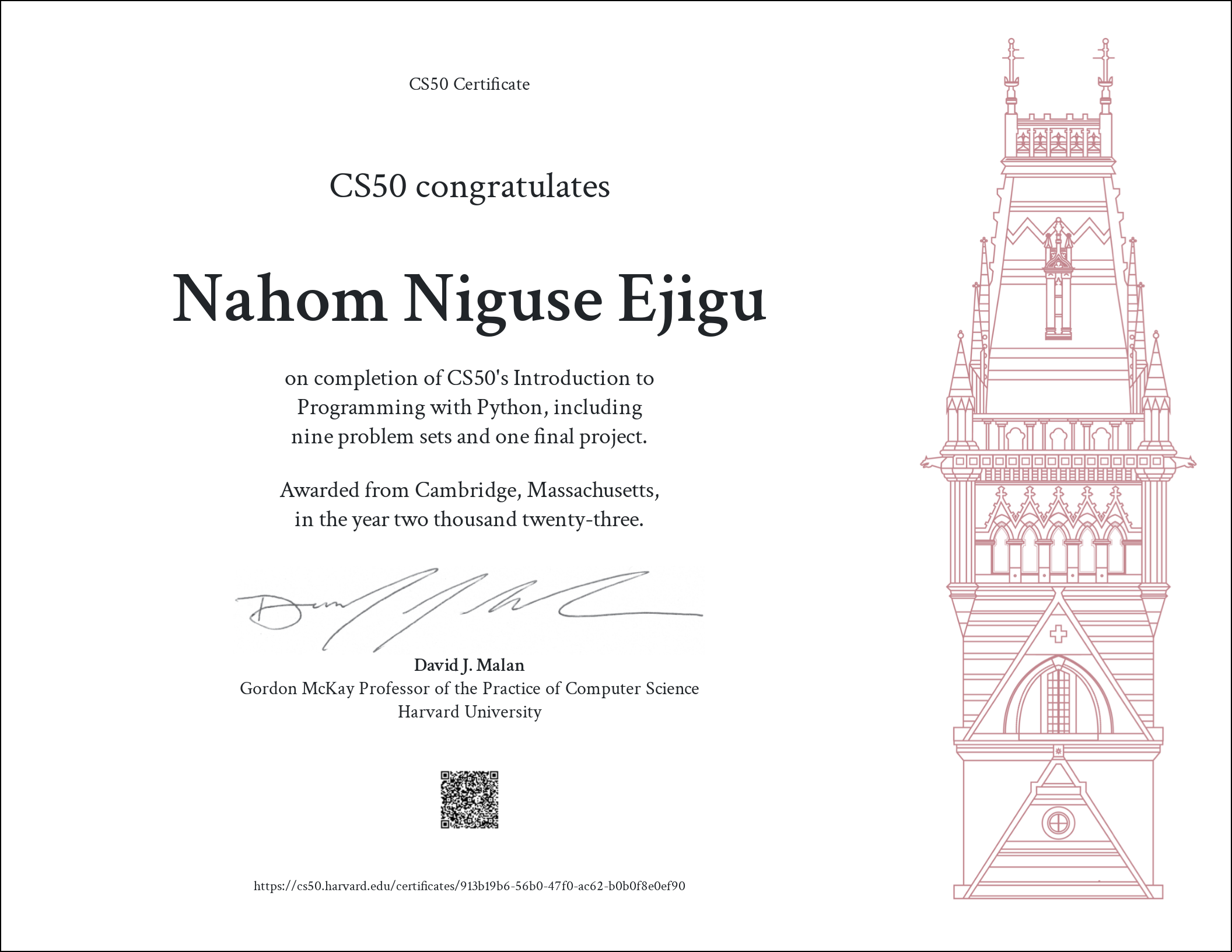 CS50's Introduction to Programming with Python Certificate