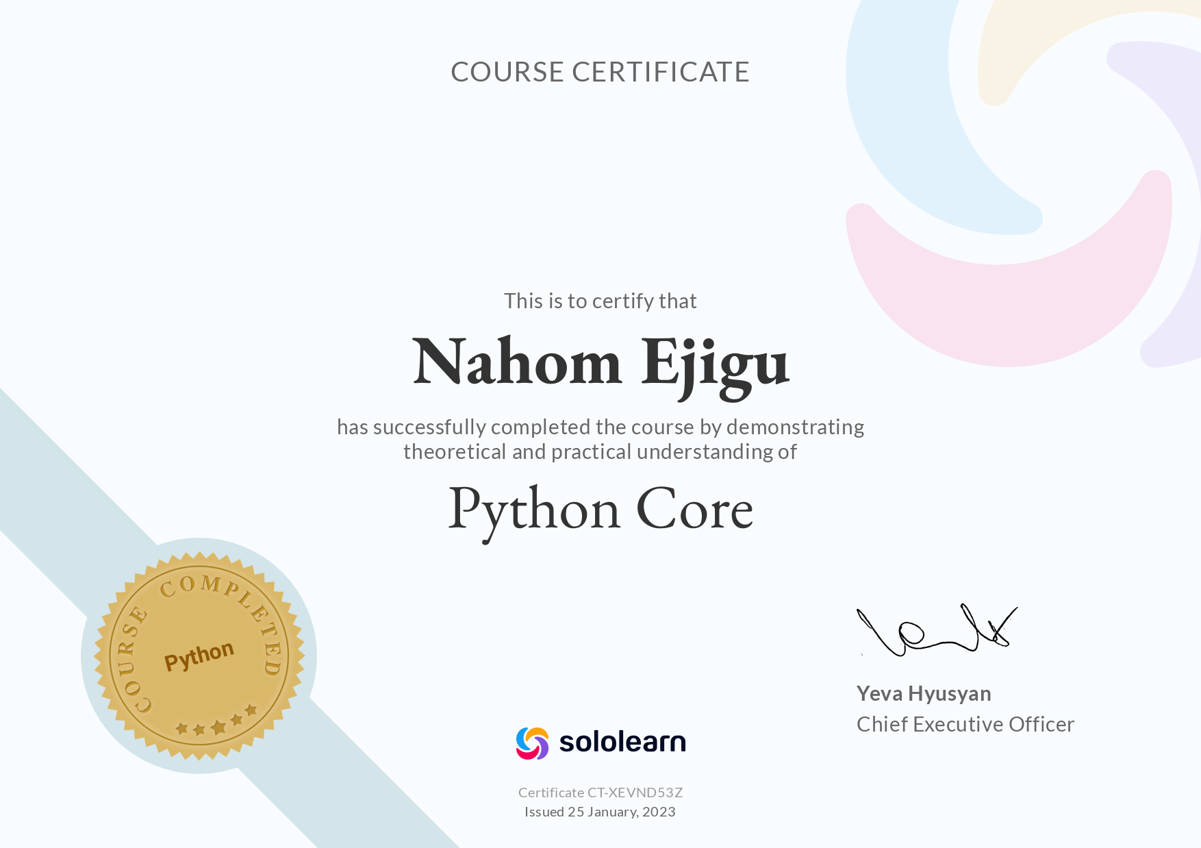 sololearn Python-Core Certificate