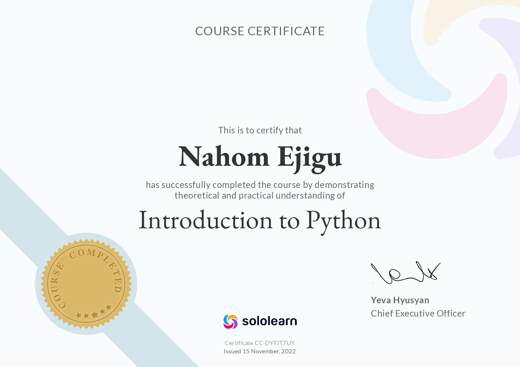 sololearn Python Certificate